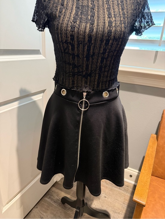 Hot Topic Dresses & Skirts - Hot Topic Black Skater Skirt with Front Ring Zip-SKIRT ONLY